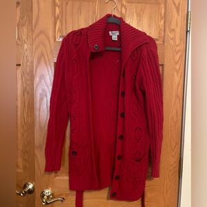 Red Cable Knit Cardigan Sweater